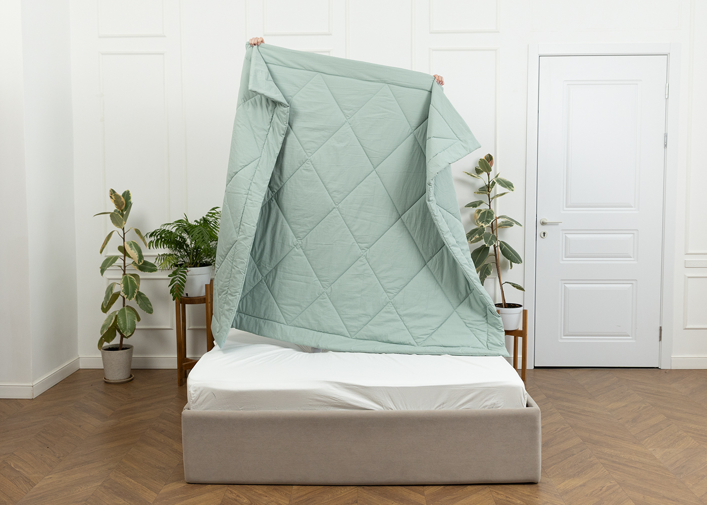 Одеяло из перкали, аквамарин. Фото 0.