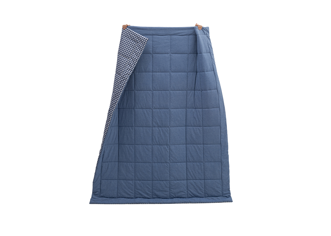 Одеяло из вареного хлопка, синий меланж + синий клетчатый. Фото 4.