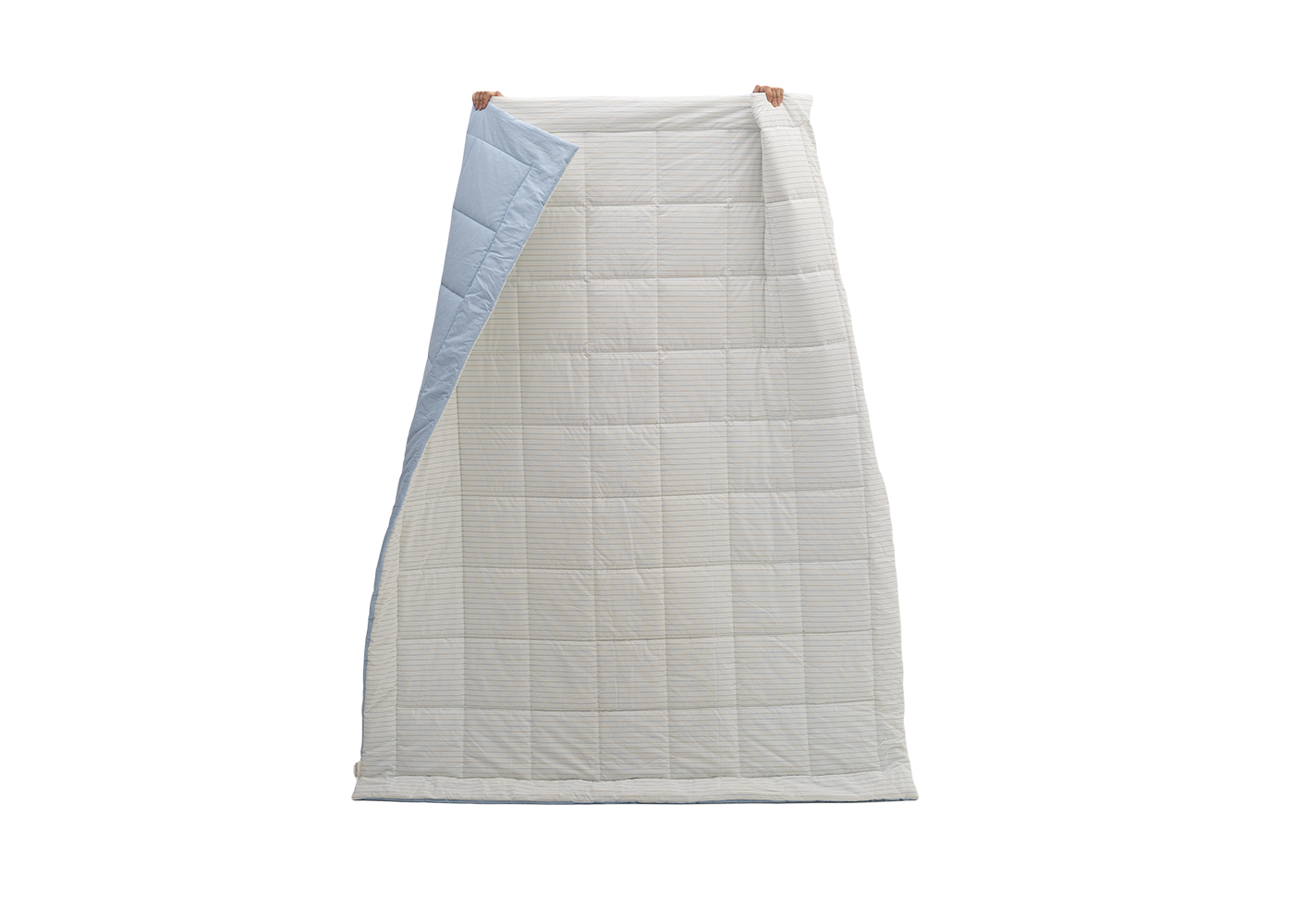 Одеяло из вареного хлопка, голубой меланж + белый в полоску. Фото 5.
