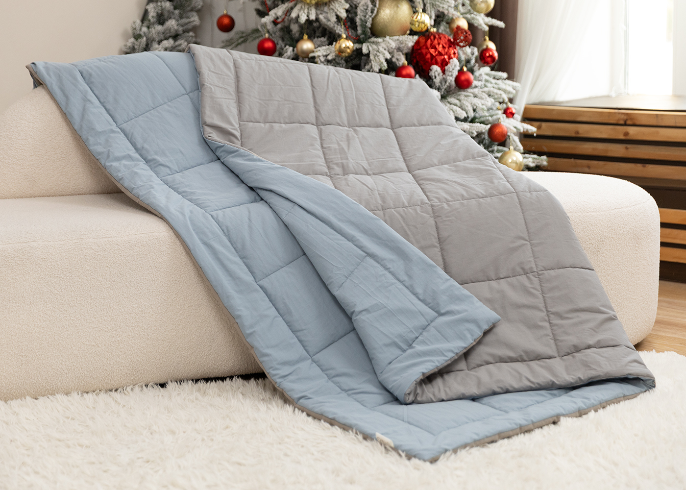 Одеяло из перкали, серый + пыльно-голубой. Фото 0.