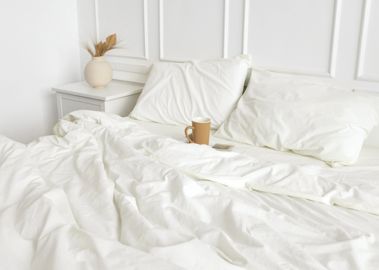 Комплект постельного белья UTRO из вареного хлопка, Молочный, Двуспальный, без резинки, 70 x 70 см. Фото 0.