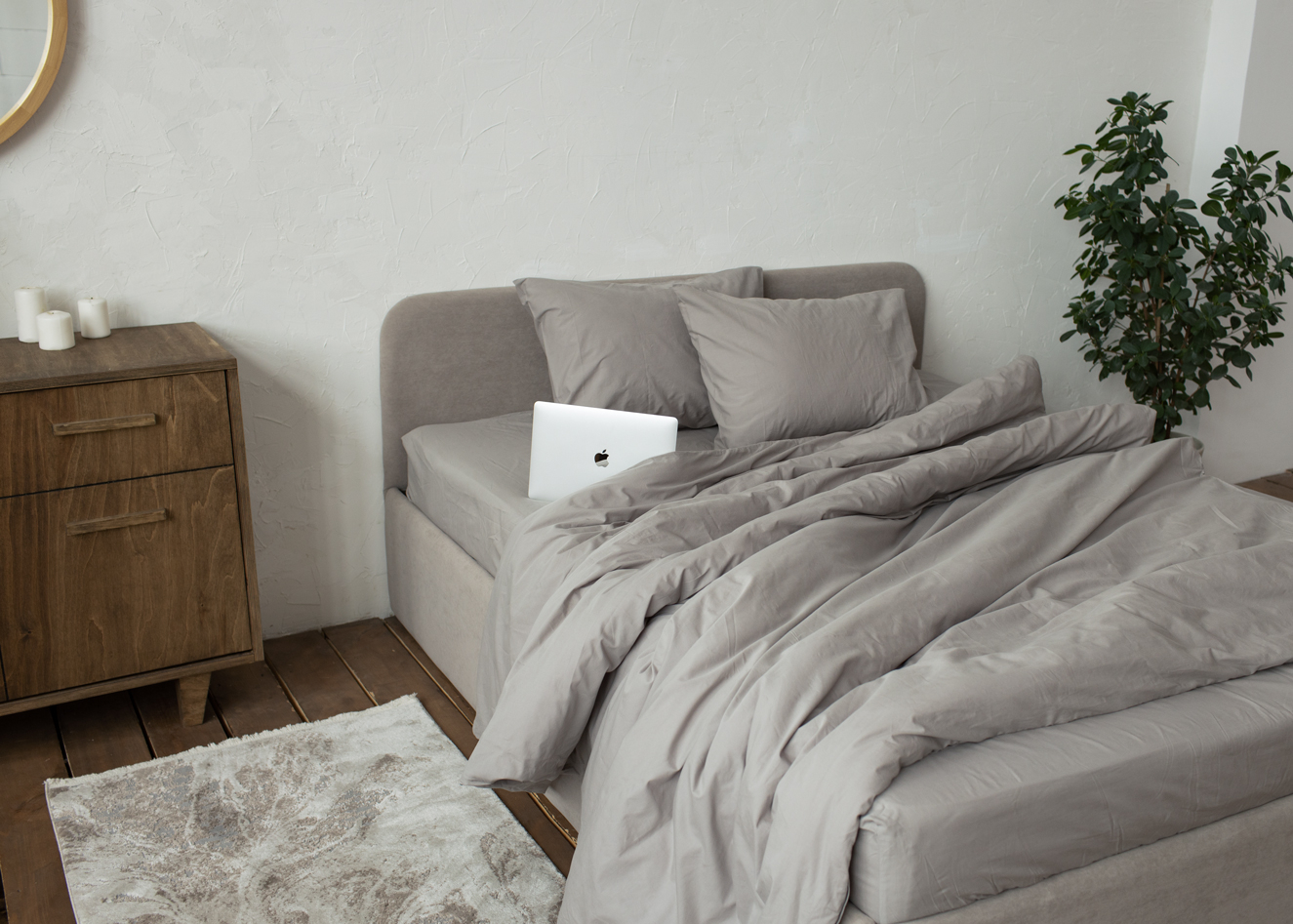 Комплект постельного белья UTRO из перкали, Серый, Полутораспальный, на резинке, 50 х 70 см. Фото 0.