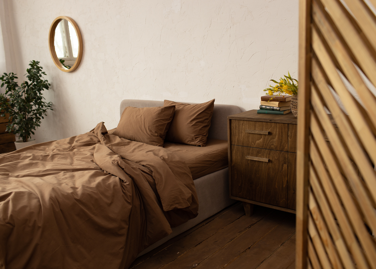 Комплект постельного белья UTRO из перкали, Коричневый, Полутораспальный, без резинки, 70 х 70 см. Фото 0.