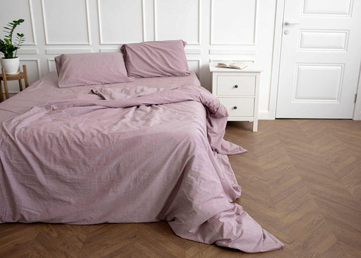 Комплект постельного белья UTRO из вареного хлопка, Вишневый меланж, Односпальный без резинки, 50 х 70 см. Фото 0.