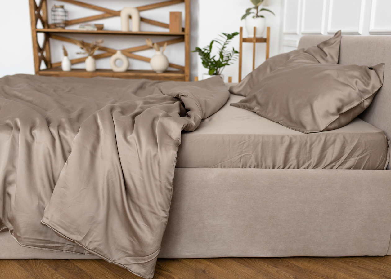 Комплект постельного белья UTRO Тенсель, Капучино, Односпальный, на резинке, 50 х 70 см, разнотон. Фото 1.