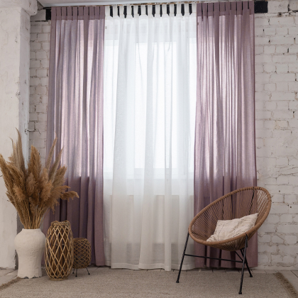 Штора из вареного хлопка на петлях, сиреневый меланж.