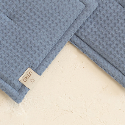 Прихватка кухонная голубая из вафли.